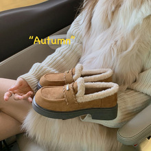 增高4cm~英伦风小皮鞋女2025新款冬季加绒保暖复古百搭厚底乐福鞋