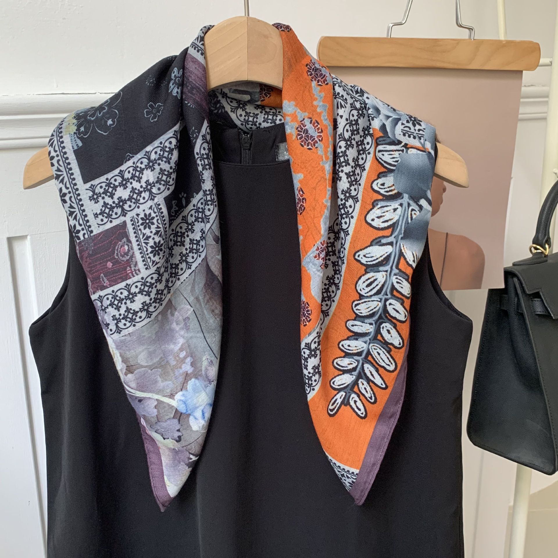 Pañuelo de seda de algodón y lino, bufanda cuadrada grande, estilo de verano de alta gama, estilo de todo fósforo literario, estilo étnico retro, bufanda de flores de anacardo, chal femenino