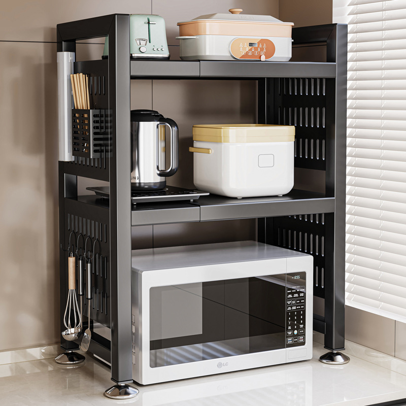 Estante para horno microondas de cocina retráctil, soporte para horno, encimera de doble capa para el hogar, estante de almacenamiento para olla arrocera de escritorio