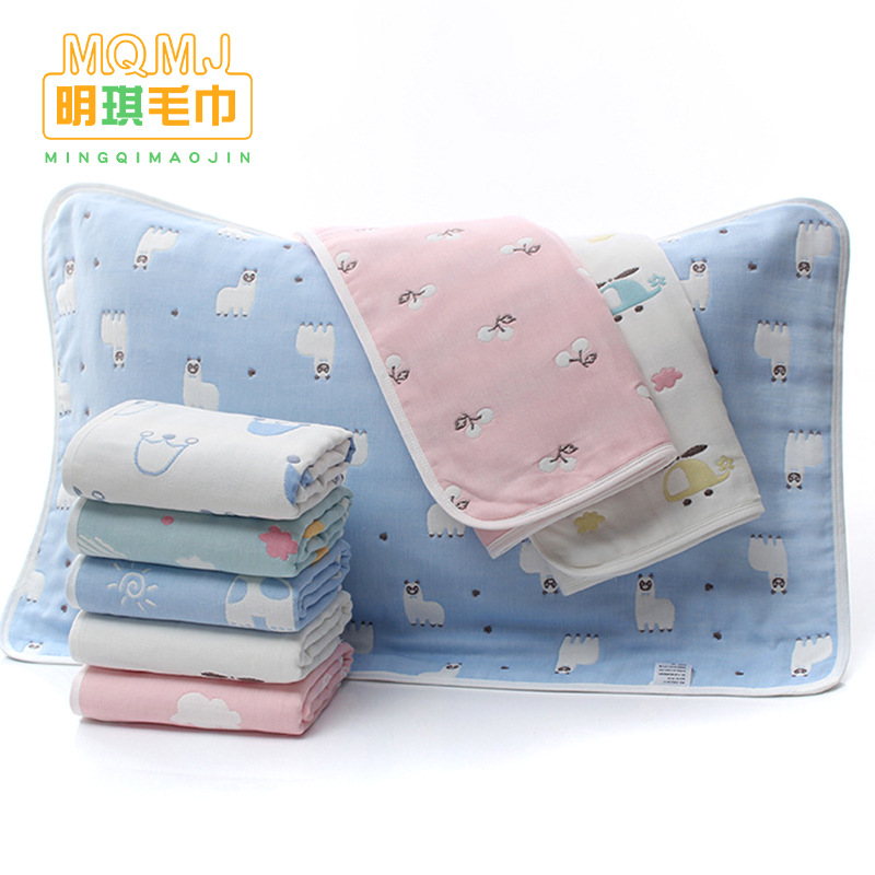 Six-layer gauze pure cotton face towels for adults and children, thick absorbent 100% cotton cartoon pillow covers, home use couple face towels