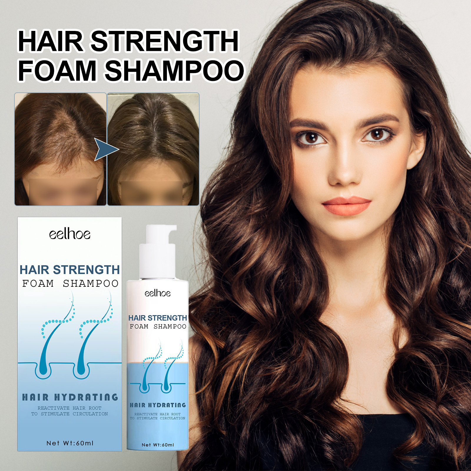 EELHOE Tykt Hår Skummende Shampoo Renser hovedbunden, fugter tykt hår, styrker håret, luftig og glat shampoo_voghion.com