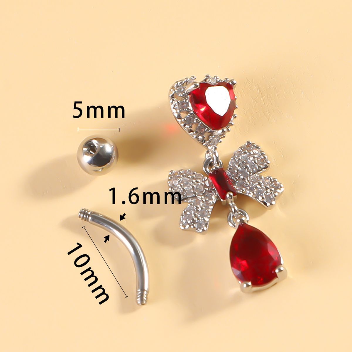 Nouveau piercing nombril sexy en acier inoxydable avec nœud papillon et zircon en forme de cœur_voghion.com