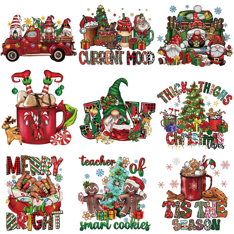 卡通车子圣诞节烫画贴小图案 衣服印花热转印贴胶印烫印logo烫图