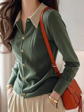 2024年秋冬设计感小众撞色POLO领针织衫女独别致单排扣内搭衬衫