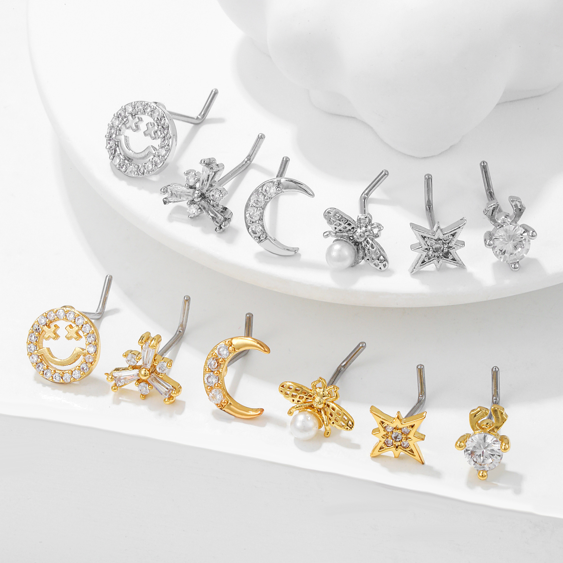 Fashion Geometric Copper Plating Rhinestones Nose studs 1 Piece