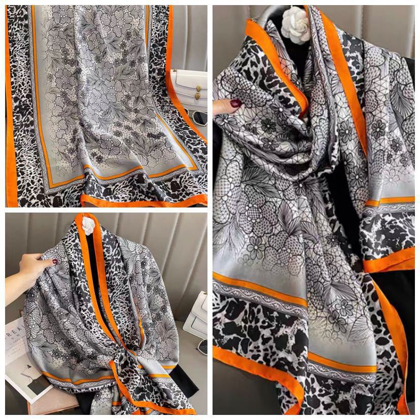 Verano nuevo estilo bufanda de seda de alta gama damas todo fósforo seda de morera bufanda de moda gran marca imitación seda protector solar chal exterior