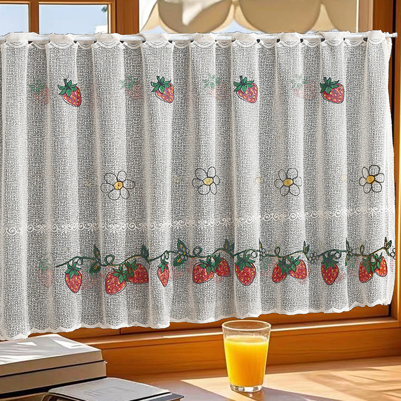 Nuevas cortinas de café transfronterizas, pequeñas, frescas, a prueba de polvo, bordadas, cortinas transparentes, impermeables, sin perforaciones, estadounidenses