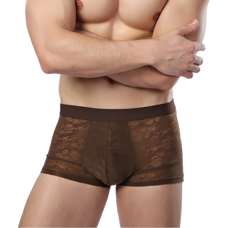Directo de fábrica Mediados de cintura de color sólido de los hombres jóvenes de seda de hielo transpirable hueco ultra-Delgado sexy calzoncillos Boxer agente