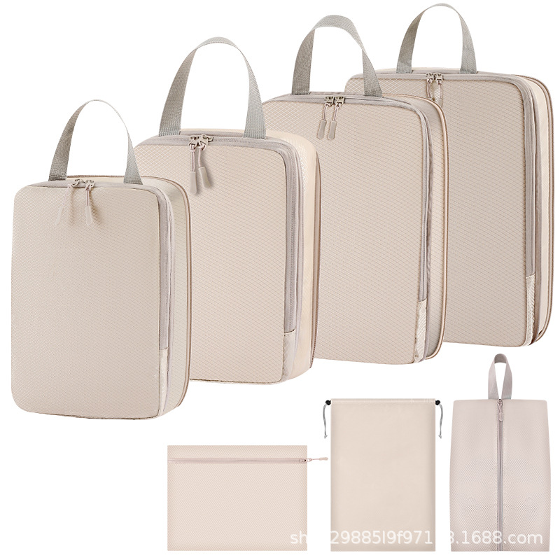 4 피스 플랫 포켓 백 신발 가방 [7 피스 베이지]]