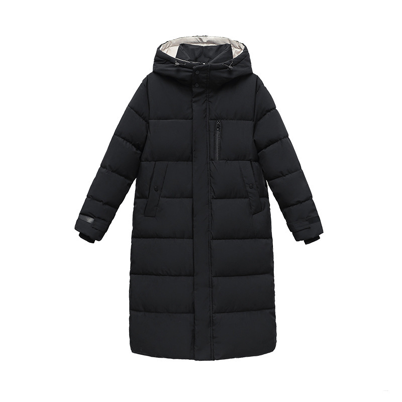 Nuevo comercio exterior 2023 ropa de algodón coreana mujer invierno largo encapuchado rodilla ropa de algodón damas gruesa abrigo de algodón blanco