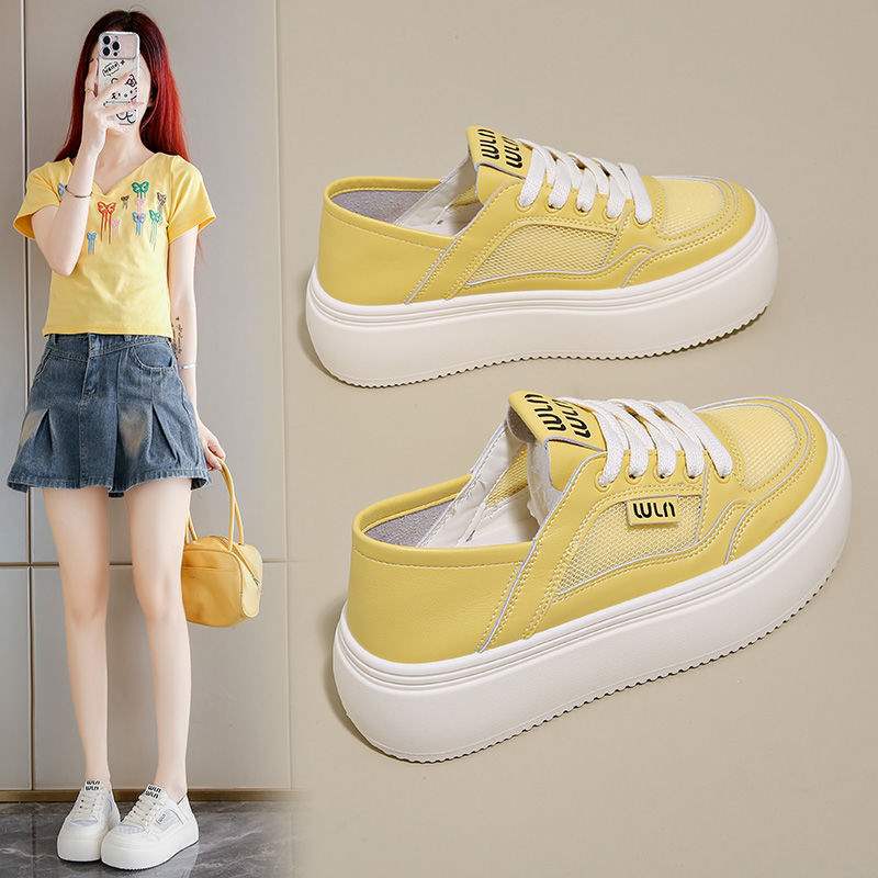 女鞋夏季镂空网鞋女透气薄款德训运动鞋34码厚底两穿小白板鞋超软