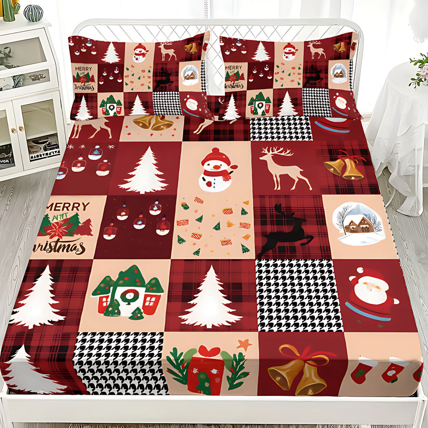 TEMU / JIT transfronterizo textil de moda de Navidad impresión digital HD cama de cama de cama de almohada de cama