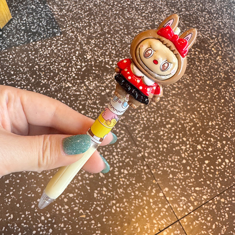 Conejito divertido tridimensional Presione el bolígrafo de gestas, examen de estudiante de alto valor, examen de estudiante, examen de agarre suave, bolígrafo