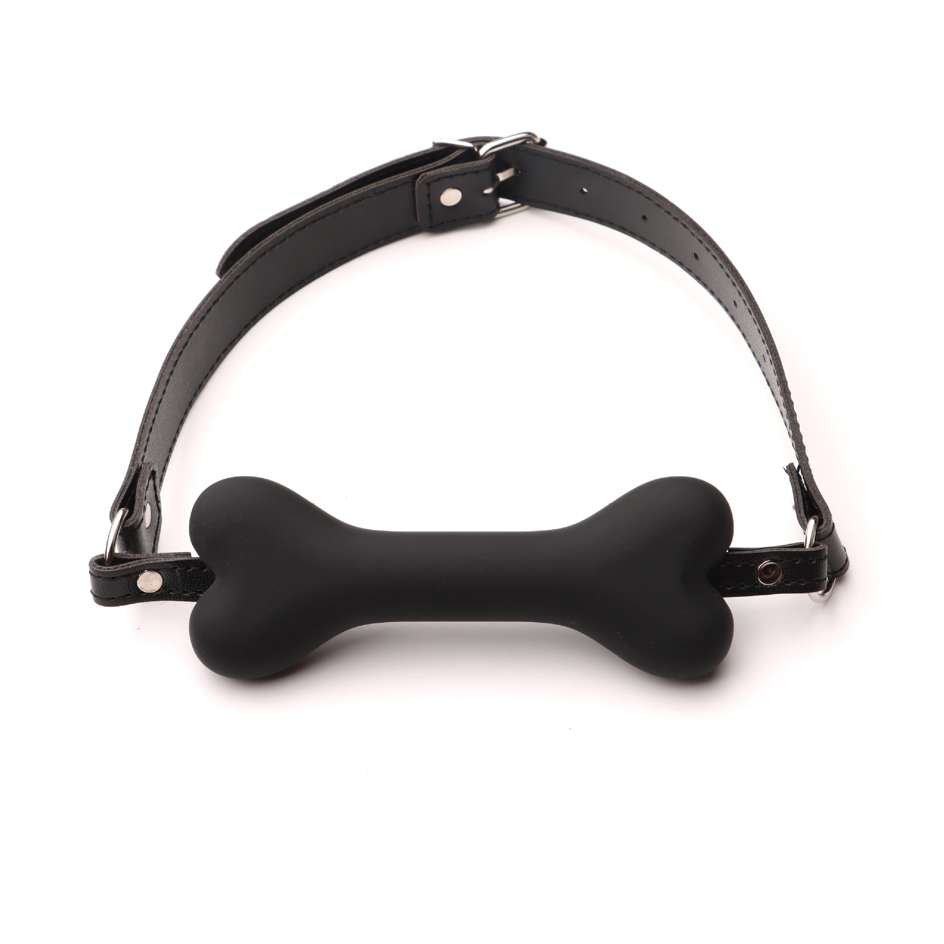 Silicone Dog Bone Mouth Gag with Leather Straps for Couples — detail image 6