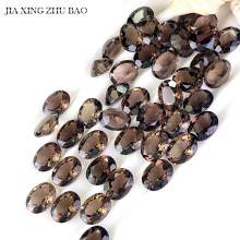 天然茶水晶戒面蛋形茶晶裸石戒面刻面椭圆形戒指镶嵌裸石工厂批发