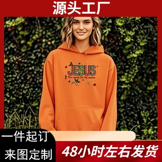 跨境外贸连帽卫衣JESUS圣诞主题印花temu wish亚马