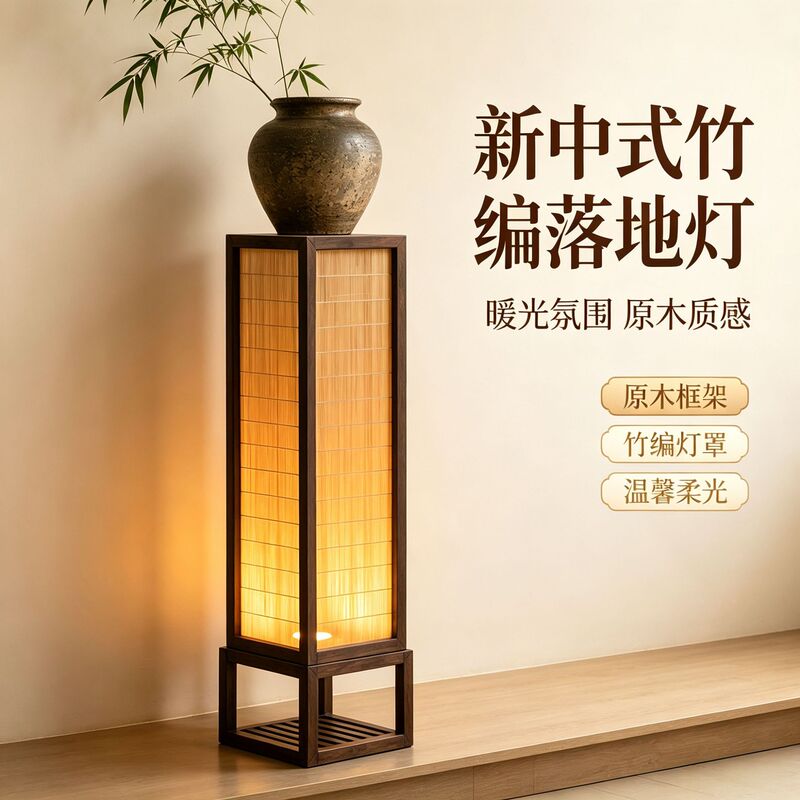 Song-style aesthetic solid wood floor lamp, ambient light, floor-standing flower stand lamp, black walnut wood decorative lamp, classical Chinese-style lamp