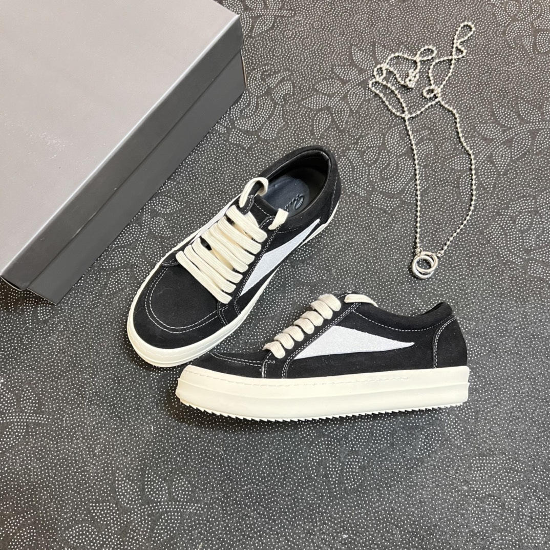 2024 Novo RO couro genuíno cano baixo com sola grossa, cadarço preto e branco, sapatos casuais escuros de rua para ambos_voghion.com