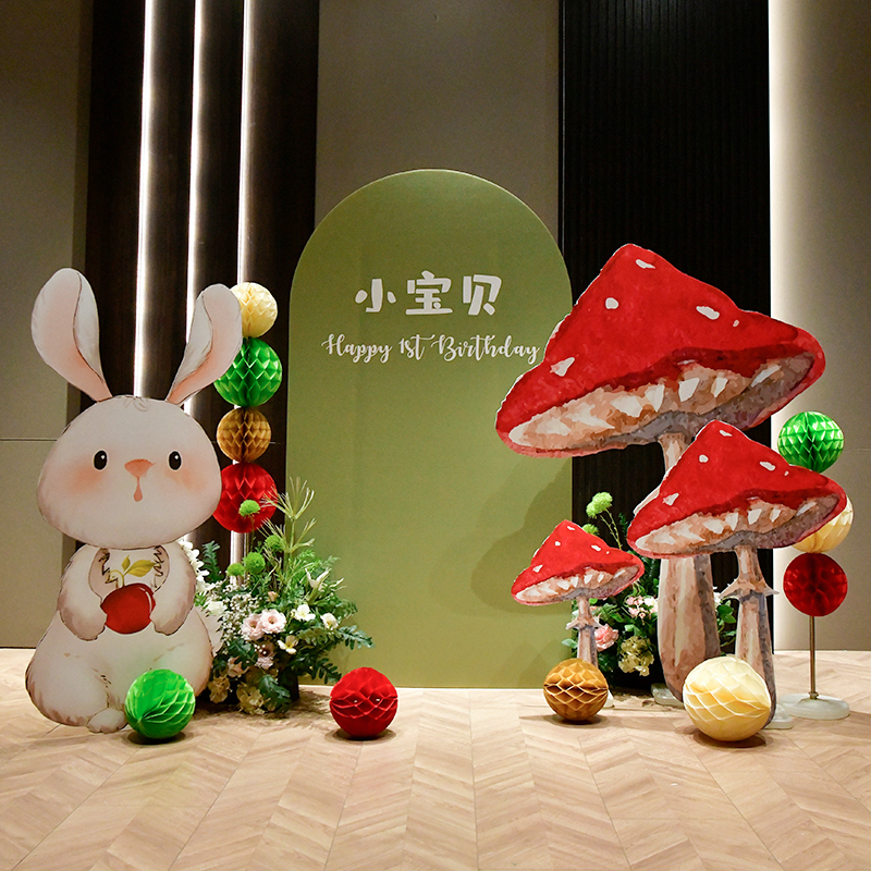 ins森系女孩生日布置背景墙kt板宝宝1周岁快乐酒店气球装饰定 制