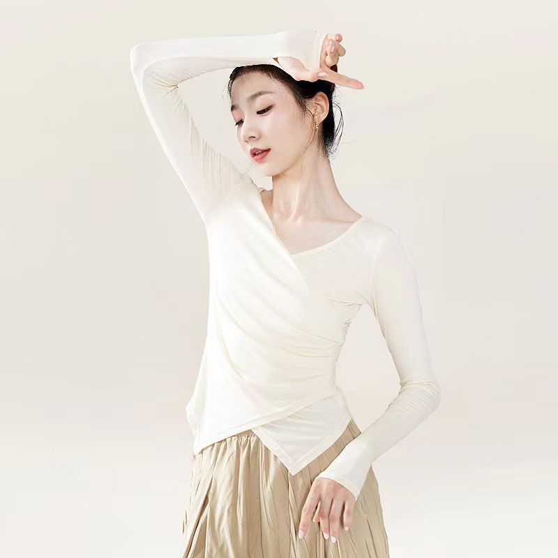 Modern Dance Suit Female Teacher's New Autumn and Winter Cross V-neck Slim-fit Slimming Long-sleeved Body-fit Training Suit Top