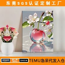 TEMU热销现代简约樱桃客厅挂画喷绘帆布无框画现代简约餐厅装饰画