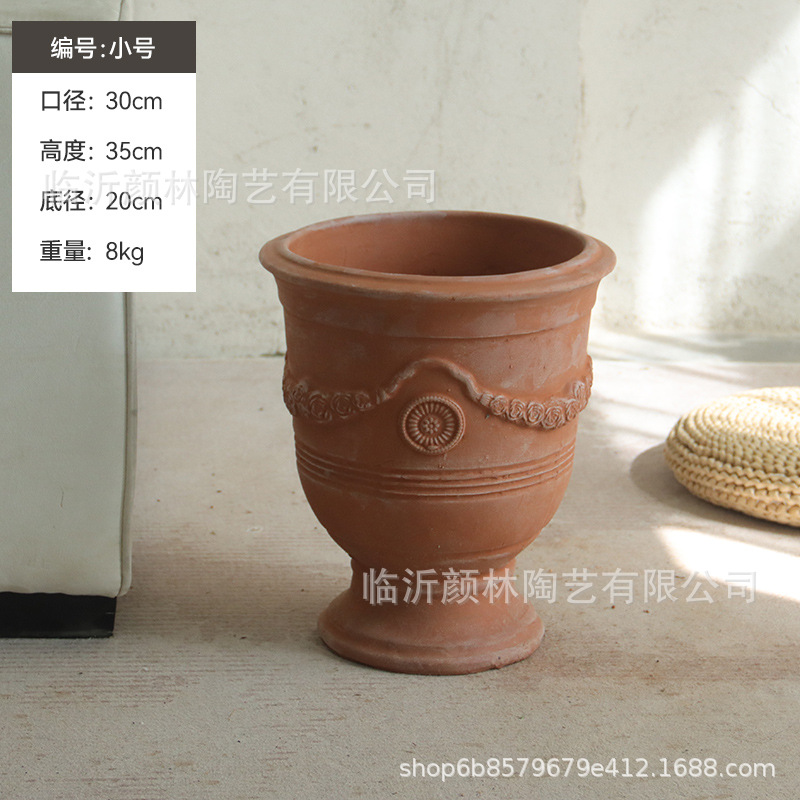 Taza de cerámica roja maceta de cerámica gruesa comercio exterior de cerámica roja europea paisaje pastoral maceta verde de gran calibre