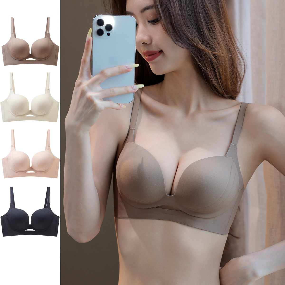 新款小胸聚拢显大无痕舒适文胸无钢圈提拉舒适调整型少女内衣bra
