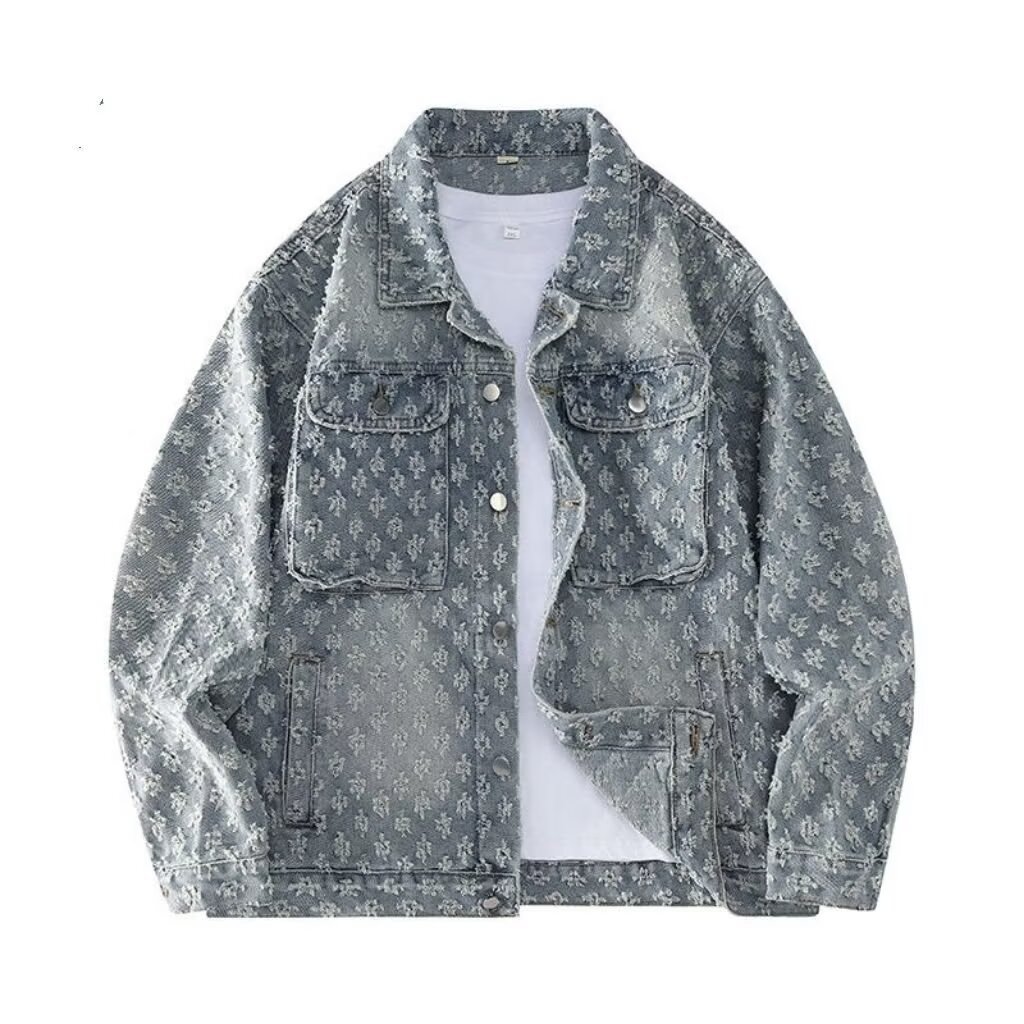 European High Street Fashion Vintage Washed Jacquard Denim Trendy Shirt Coat Spring Autumn Jacket_mkmklike.com