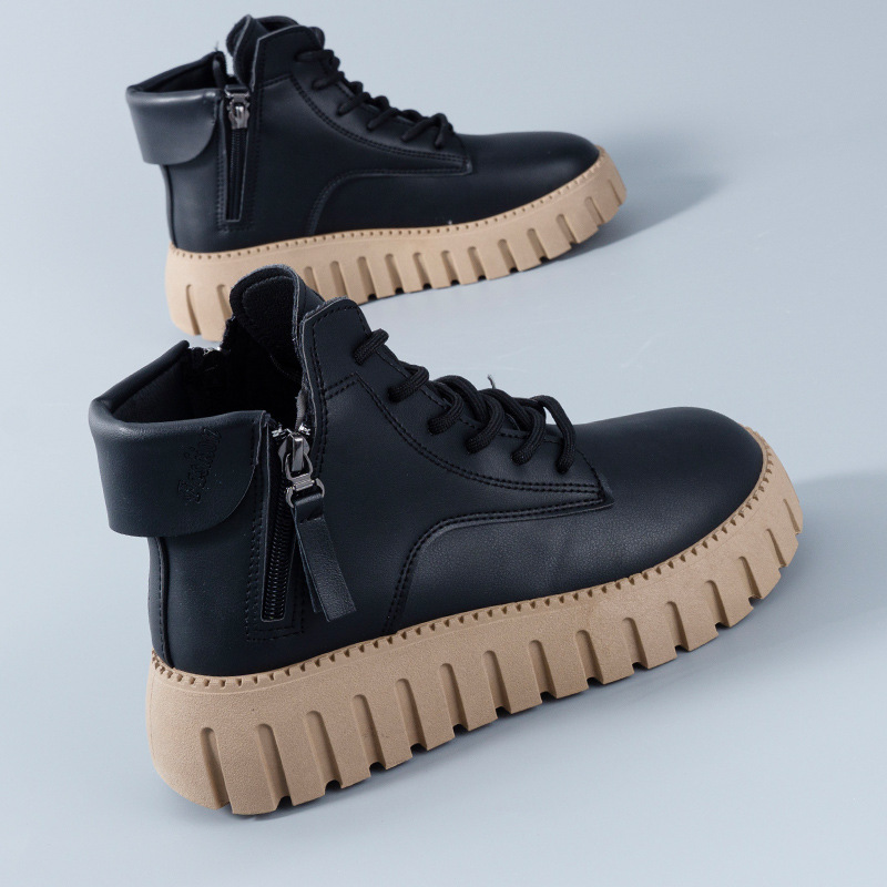 High-Top Boots for Women 2025 Spring and Autumn New Korean Style Versatile Leather Soft-Soled Non-Slip Martin Boots