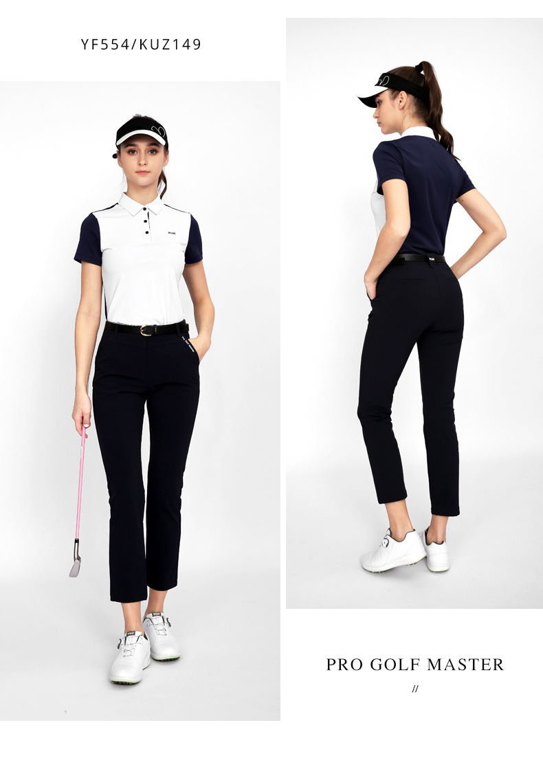 Áo thun nữ ngắn tay phối màu thể thao golf thoáng khí — YF554-Áo màu hồng, YF554-Áo màu trắng, KUZ149-Quần màu xanh nước biển, KUZ149-Quần Trắng chi tiết 7