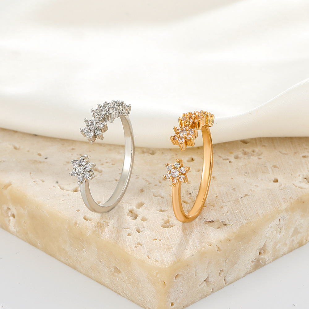 Fashion Simple Rhinestone Inlaid Six-Pointed Star Open Adjustable Ring