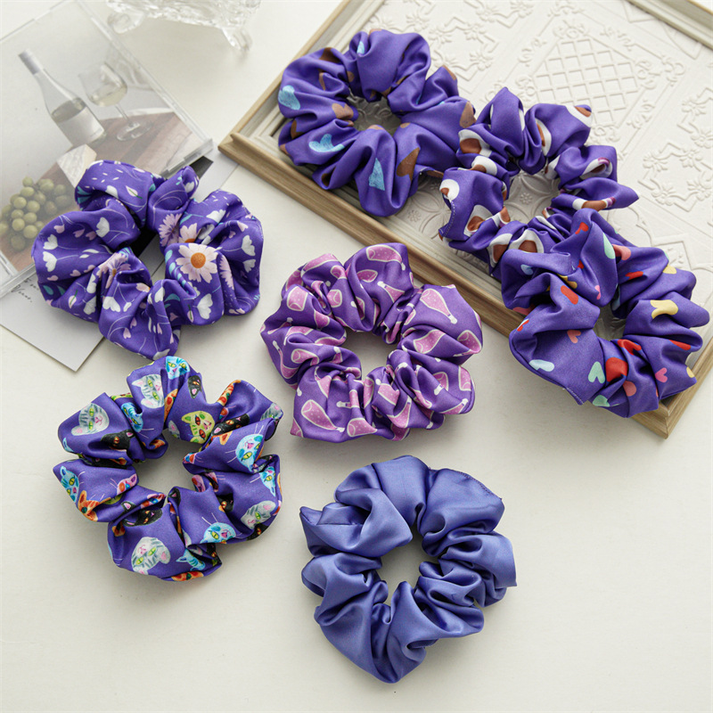 Changchun flower blue printing series large intestine hair band headgear cross-border elastic headrope satin hair band hair accessories_voghion.com