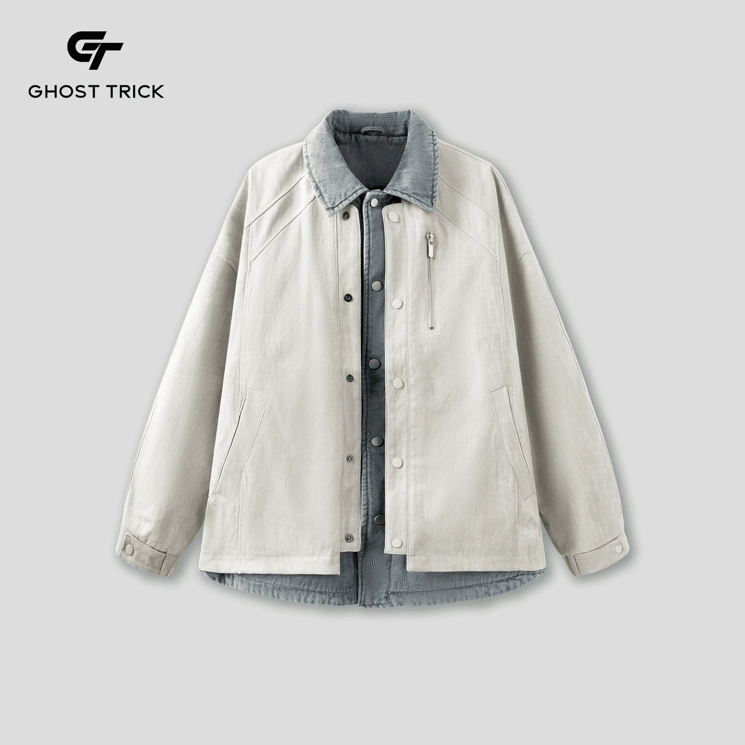 2025 встряхнуть взрывной мужской джинсовый сшивание поддельные две части мойки куртки для волос