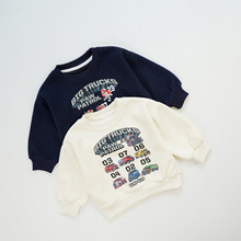 秋季小童卫衣25年字母卡通可爱狗狗汽车圆领卫衣儿童秋天套头上衣