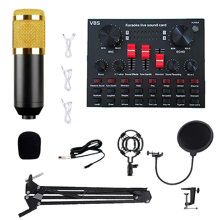 BM800 micrófono de condensador tarjeta de sonido V8 soporte de grabación de computadora de anclaje transfronterizo diafragma grande transmisión en vivo conjunto completo