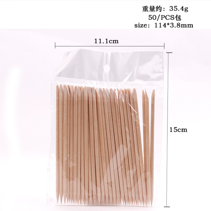 Herramientas de uñas al por mayor palo de naranja palo de madera piel muerta empuje 11,4 cm de doble cabeza de naranja palo 100 embolsado taladro palo