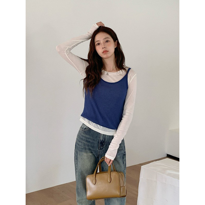 Korean Style Versatile Outerwear Knitted Camisole for Women 2026 Spring New Age-Reducing Layered Casual Sleeveless Vest Top