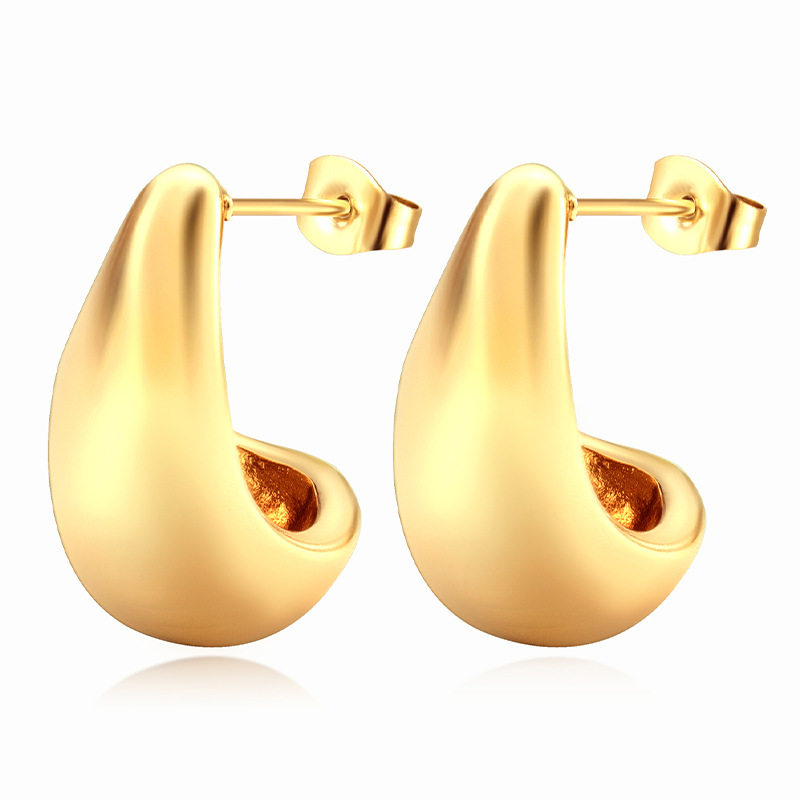 Transfronterizo europeo y americano simple todo-fósforo de las mujeres 18k de oro real de acero inoxidable pendientes de lujo de moda de alta gama