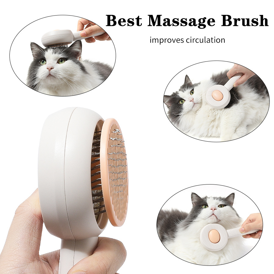 Nuevo peine transfronterizo para mascotas, peine de aguja de acero inoxidable para gatos, cepillo de masaje para eliminar el vello flotante, peine para eliminar el vello para perros con una tecla