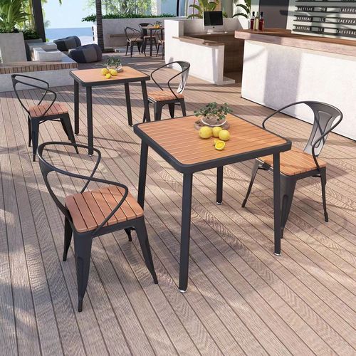 Outdoor Garden Balcony Waterproof Sunproof Anti-Rust Wood Chair and Table Set Outdoor WPC Outdoor Decks Courtyard Leisure Chairs and Tables