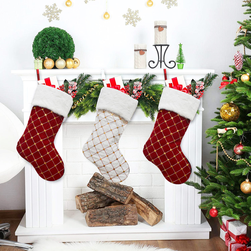 2023新品格子金クリスマス靴下金色スパンコールキャンディー袋クリスマスツリー飾り靴下祝日プレゼント袋|undefined