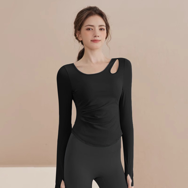 Slim-fit Long-sleeved Yoga Clothes For Women With Chest Pads, Pilates Tops, Fitness Clothes For Women_desvips.com