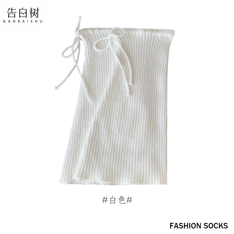 袜套女秋冬蝴蝶结绑带加厚保暖小腿套微喇阔腿针织纯色堆堆袜套|undefined
