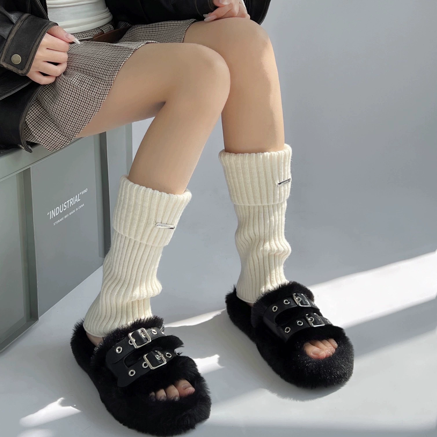 Осенне-зимние короткие носки с металлическим ярлыком y2g JK Wear пряные однотонные вязаные носки с ворсом теленка для девочек, модные Универсальные