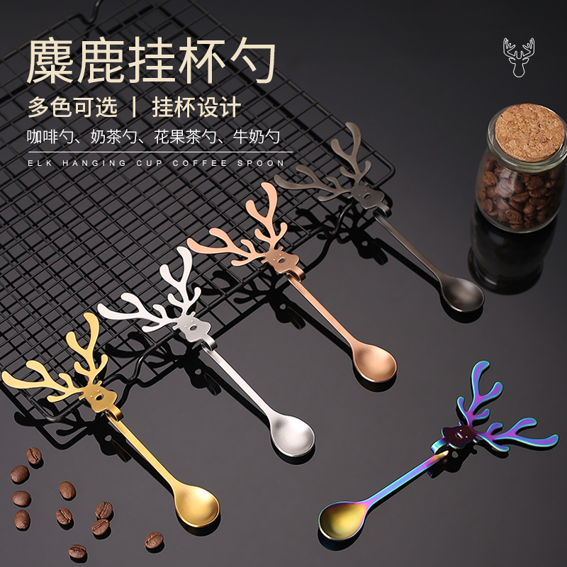 304不锈钢小勺子 圣诞麋鹿咖啡勺搅拌勺批发长柄甜品勺雪糕勺可爱|ru