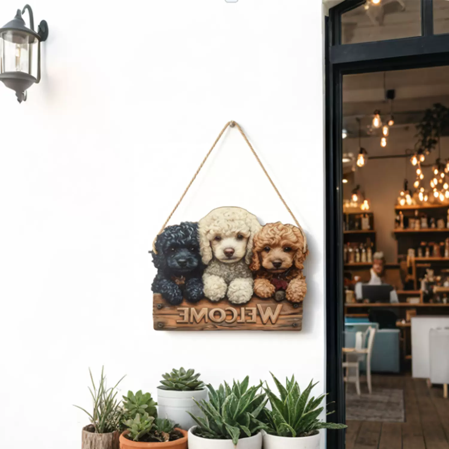 跨境新品萌趣猫狗木质门牌挂画家居宠物挂件乡村墙饰仿真木制挂画