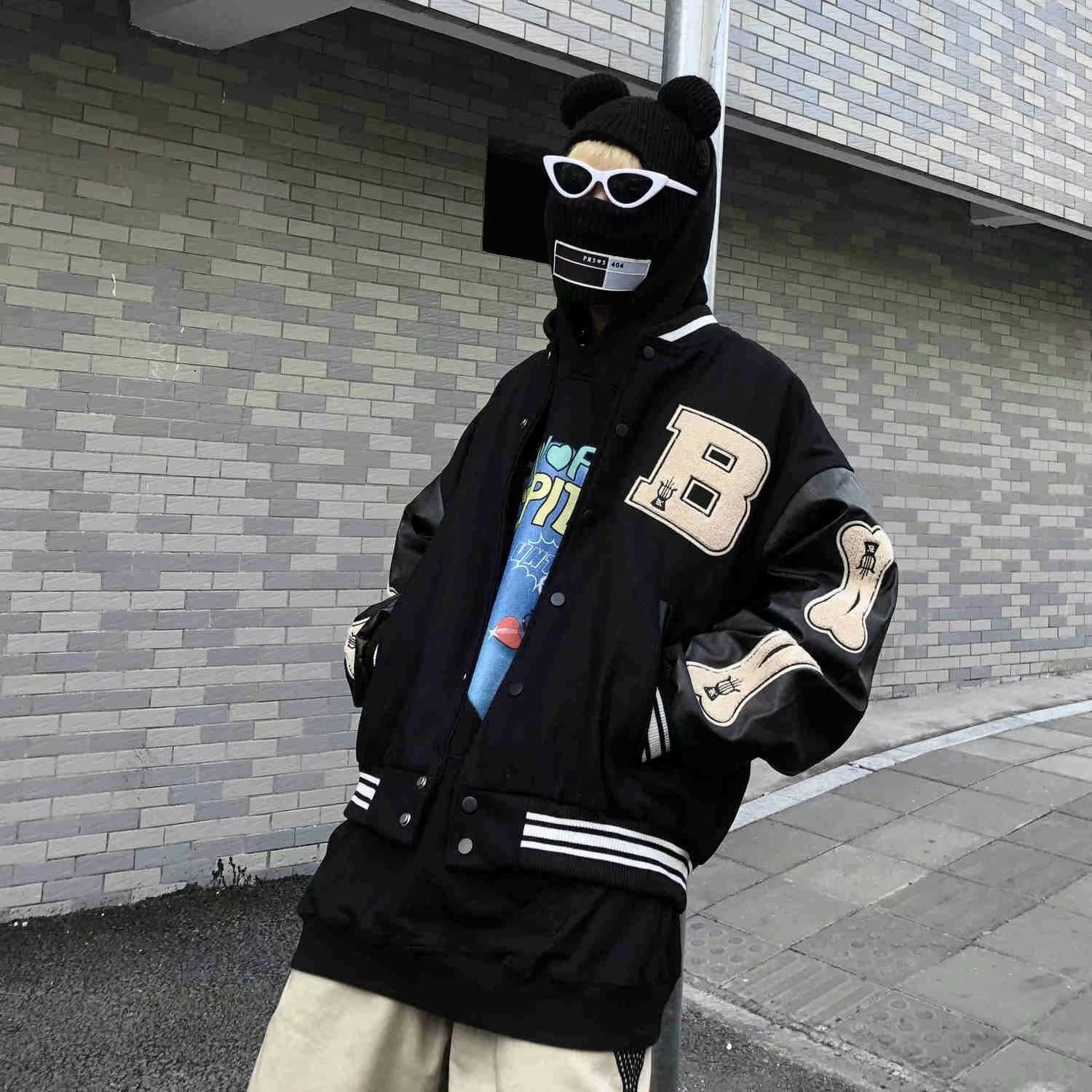 春秋季原宿風寬松棒球服男女酷美式複古黑色情侶裝夾克外套ins潮