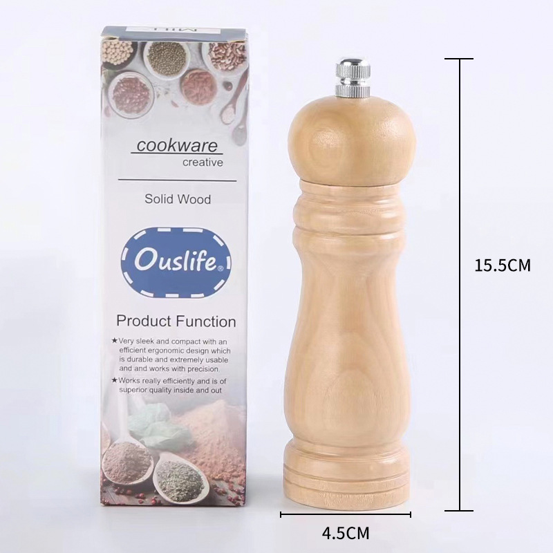 Molinillo de madera de madera real multifunción manual molinillo de pimienta negra molino de especias botella de condimento de cocina