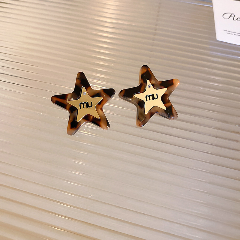 真金电镀银针豹纹星星圆圈耳环欧美潮流设计感耳坠气质氛围感耳饰详情30