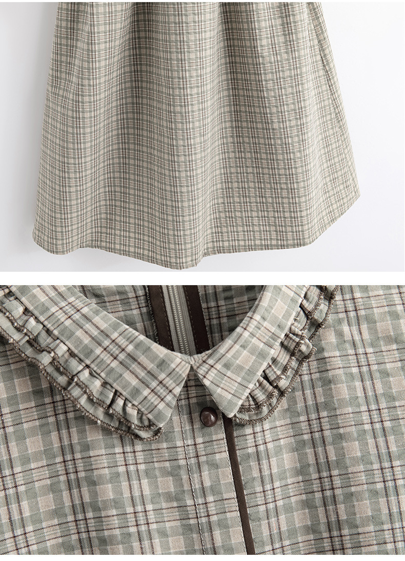 Đầm maxi nữ thắt eo họa tiết kẻ caro phong cách vintage — Màu ảnh chi tiết 16